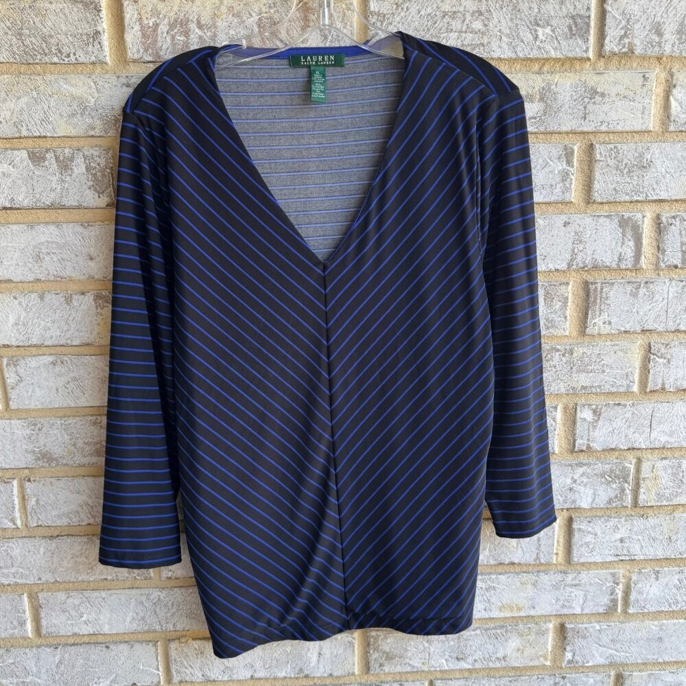 Lauren Ralph Lauren 3/4 Sleeve V-Neck Striped Blouse Women's Size XL.